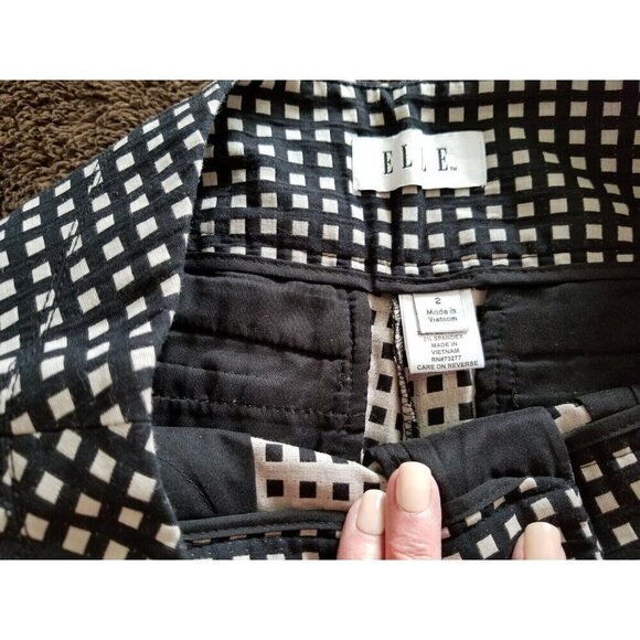 Elle Mid Rise Black & White Check Straight Leg Cropped Pants Women's Size 2 - Picture 14 of 16